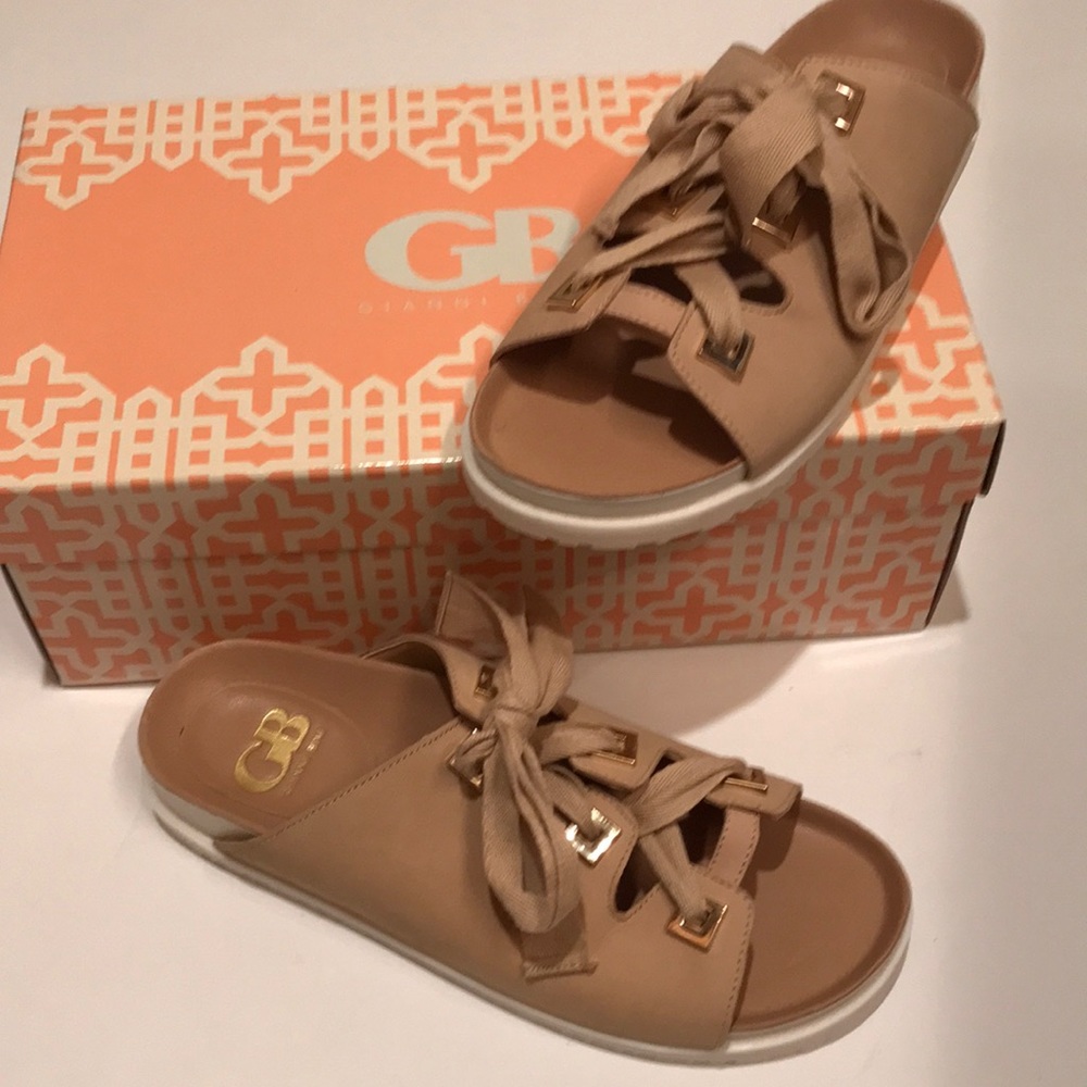 NWT GIANNI BINI SPACED OUT SPANISH SAND 6 Slip on Tie sandal shoe